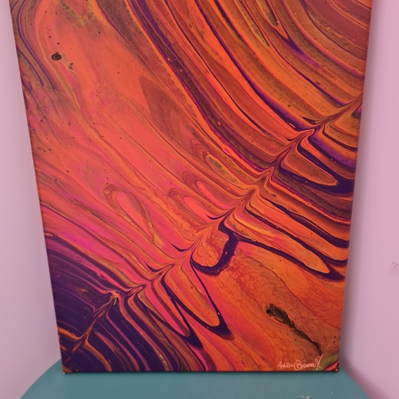 Orange Purple acrylic pour painting - Picture 3 of 4